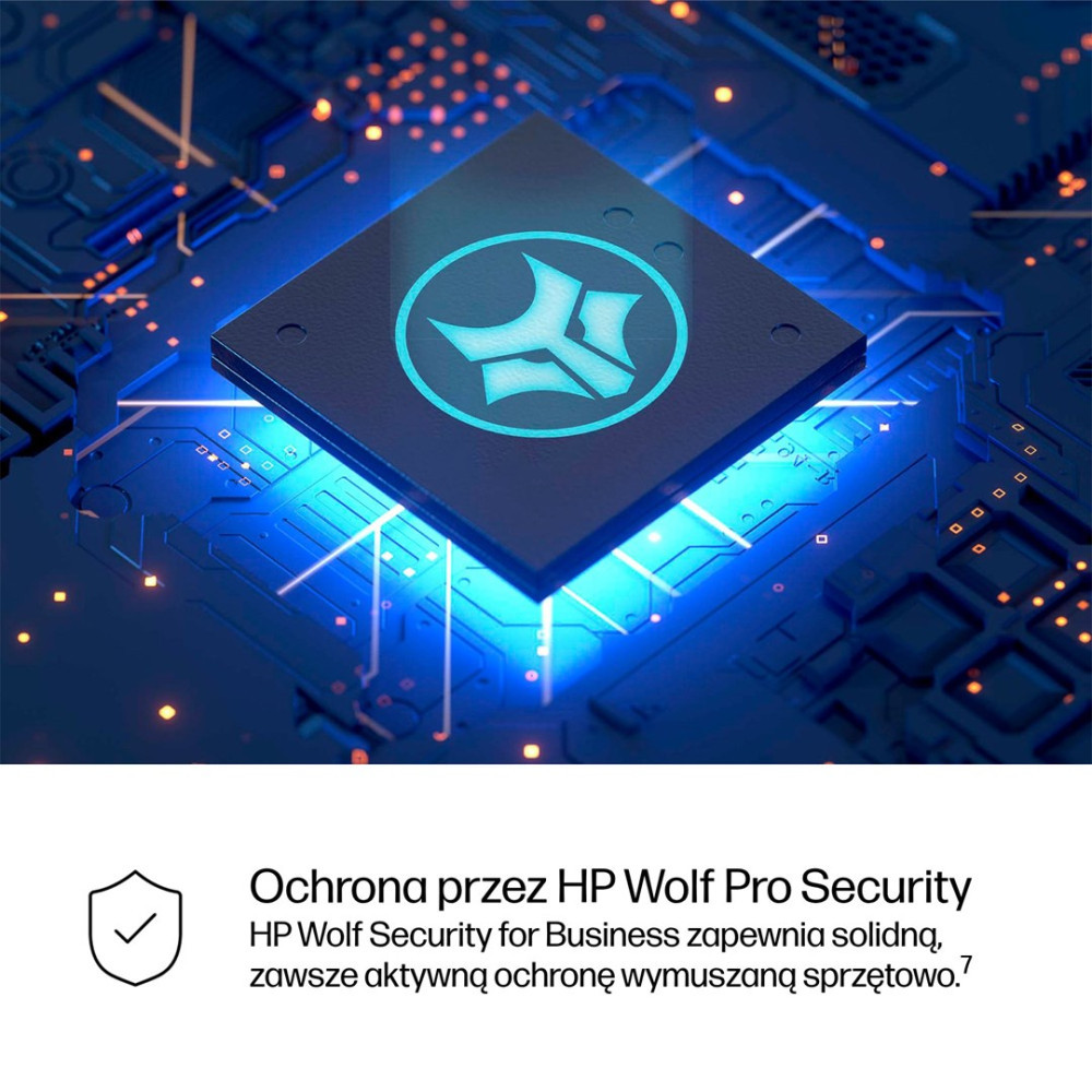 Błyszczący niebieski chip na płytce drukowanej ze świecącymi liniami.