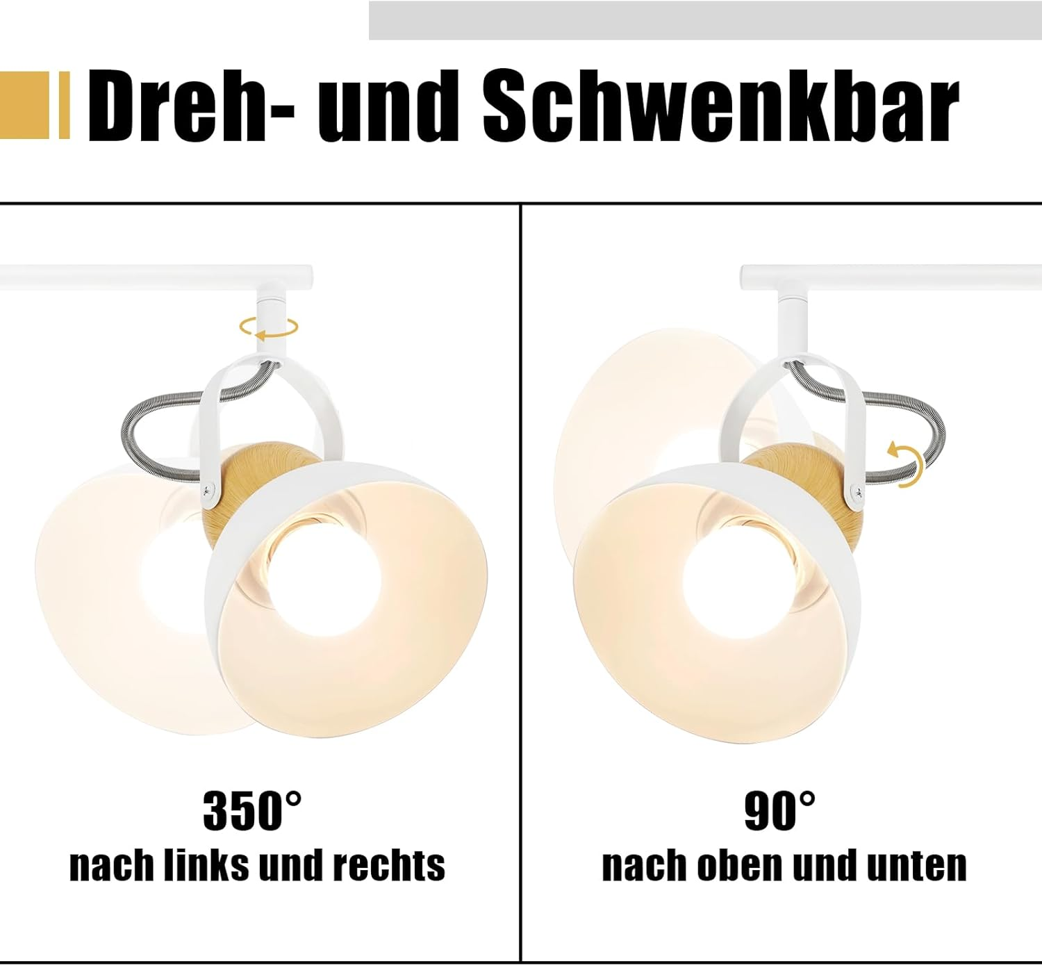 Obrotna lampa: 350° na boki, 90° w górę/w dół regulowana.
