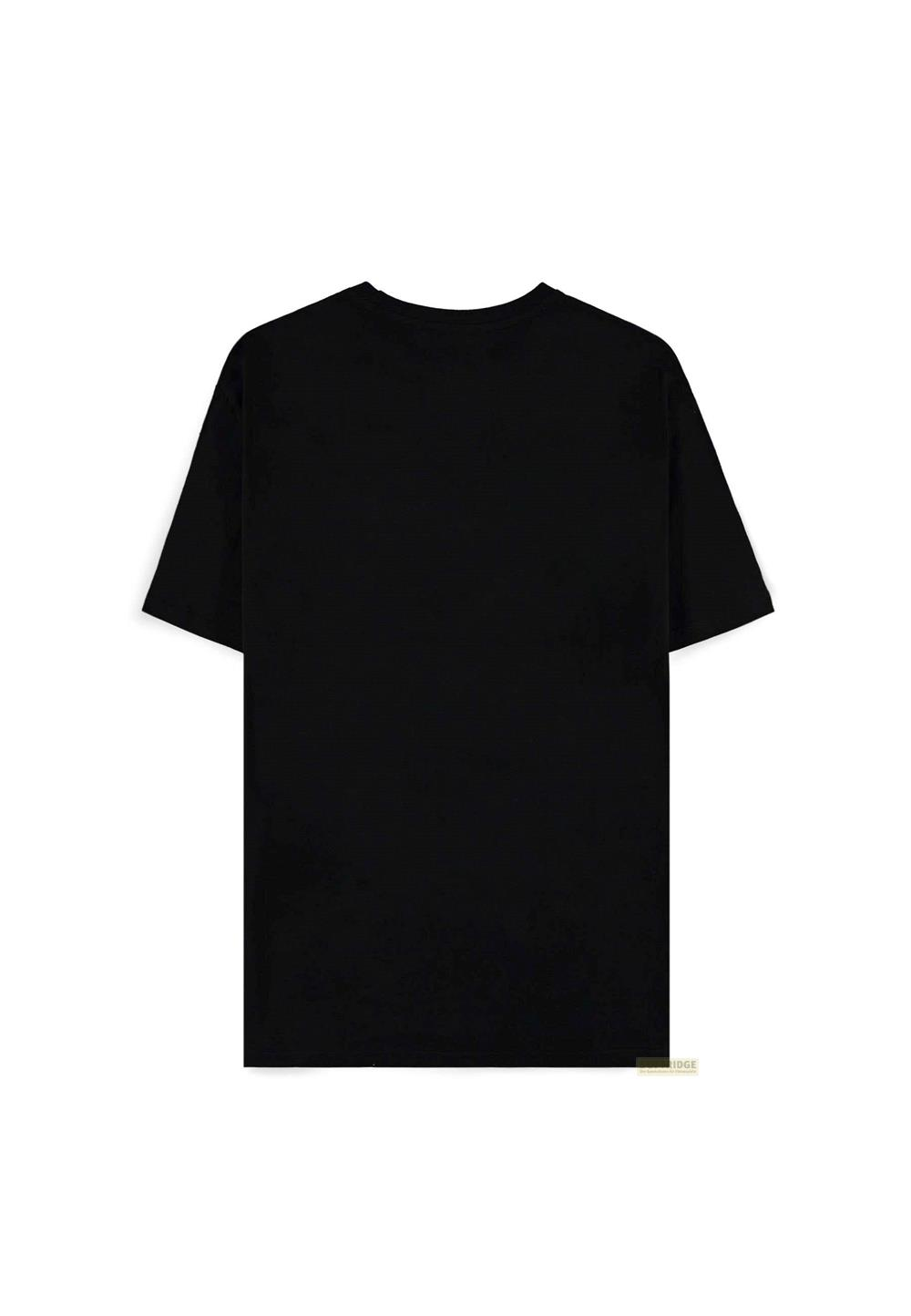 Camiseta negra de manga corta, vista trasera.