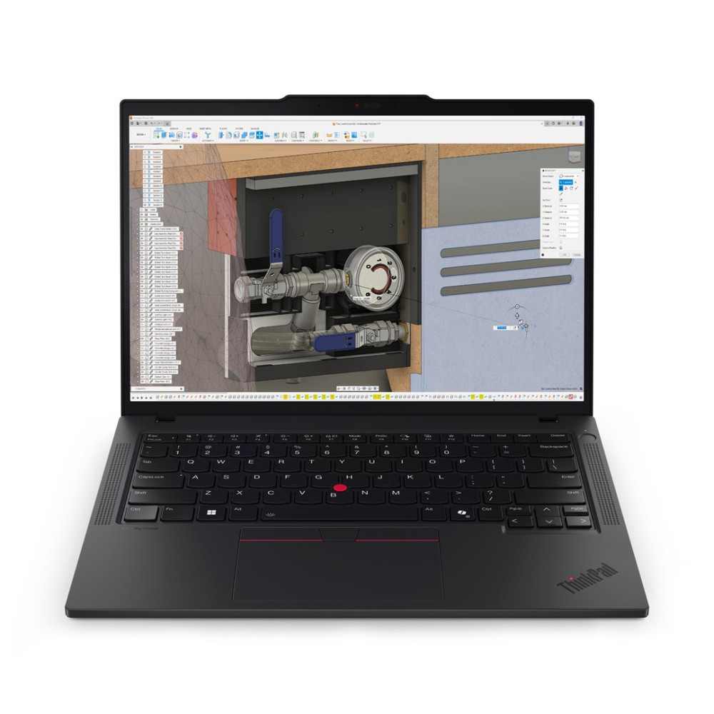 Czarny laptop wyświetla modele CAD instalacji hydraulicznych i elementów budowlanych.