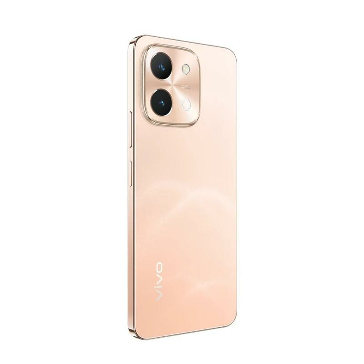Uno smartphone color oro rosa con doppia fotocamera posteriore e logo VIVO.