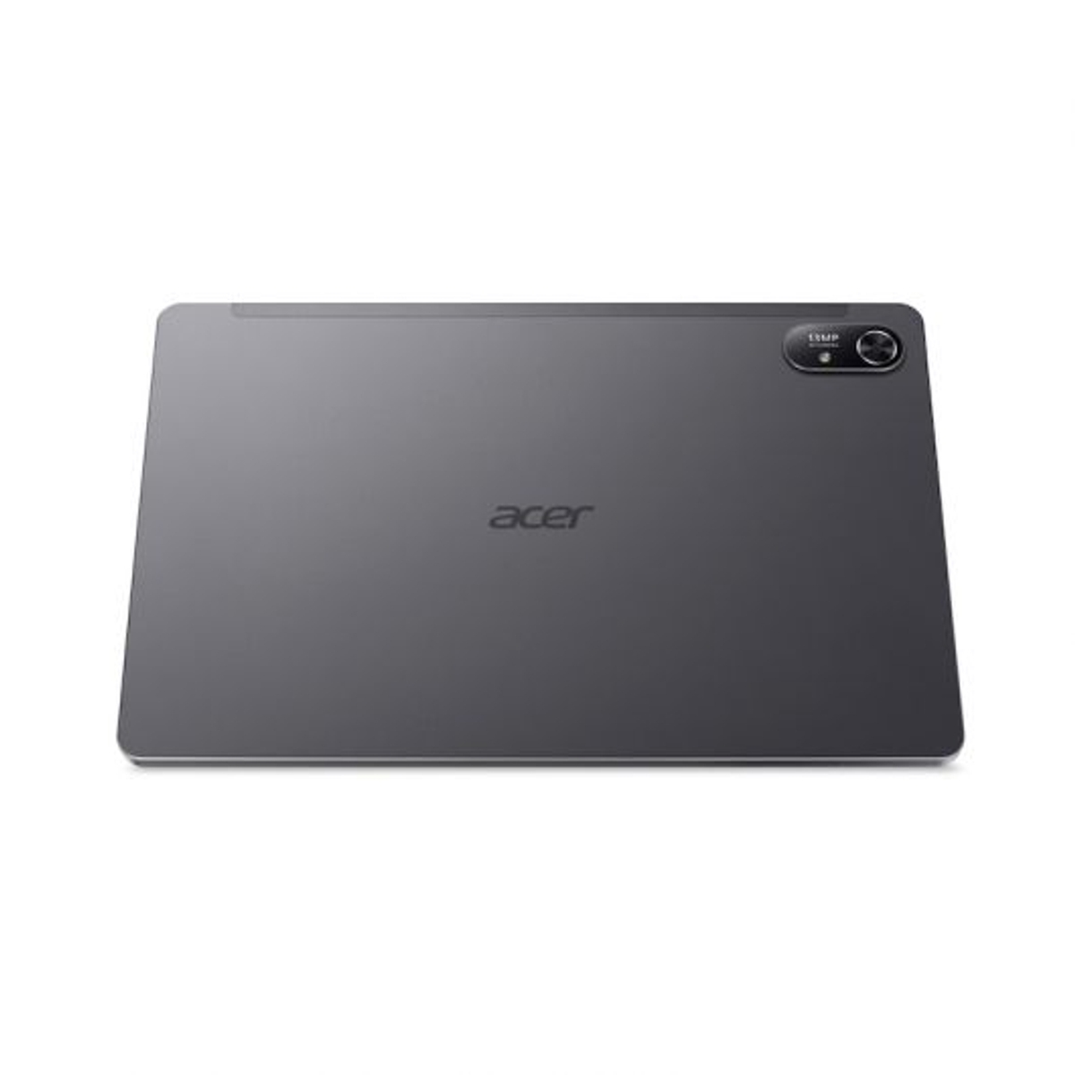 Tablet Acer grigio con fotocamera posteriore e logo Acer.