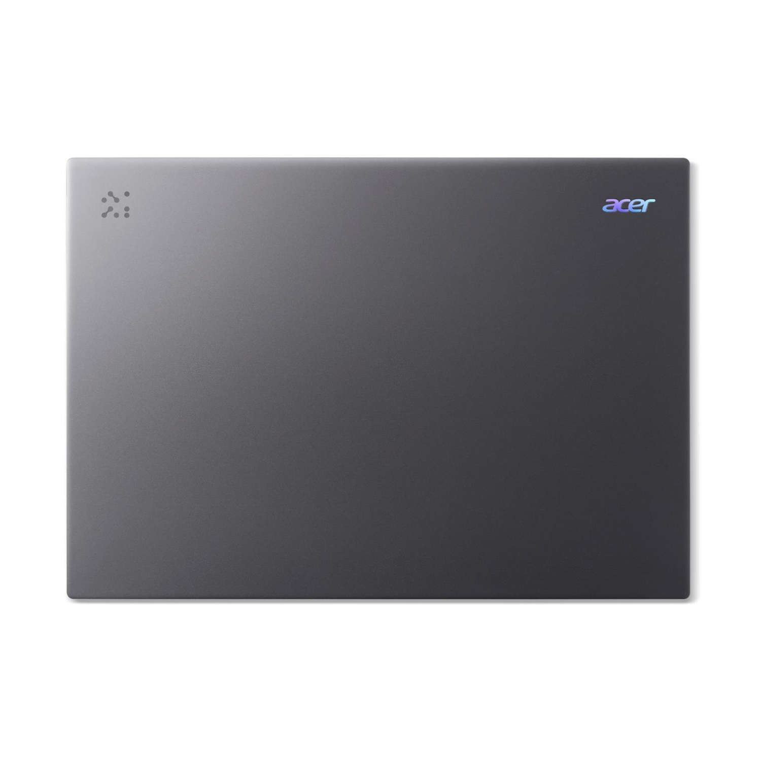 Laptop Acer chiuso e scuro con logo e motivo a punti stilizzati.