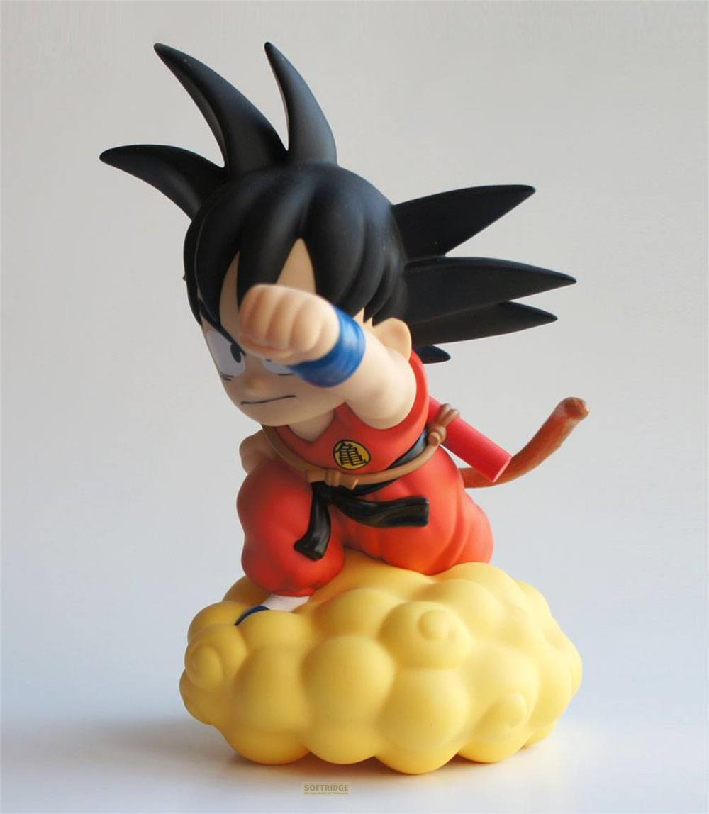 Eine animierte Figur von Goku, der auf einer gelben Wolke sitzt und eine Faust ballt.