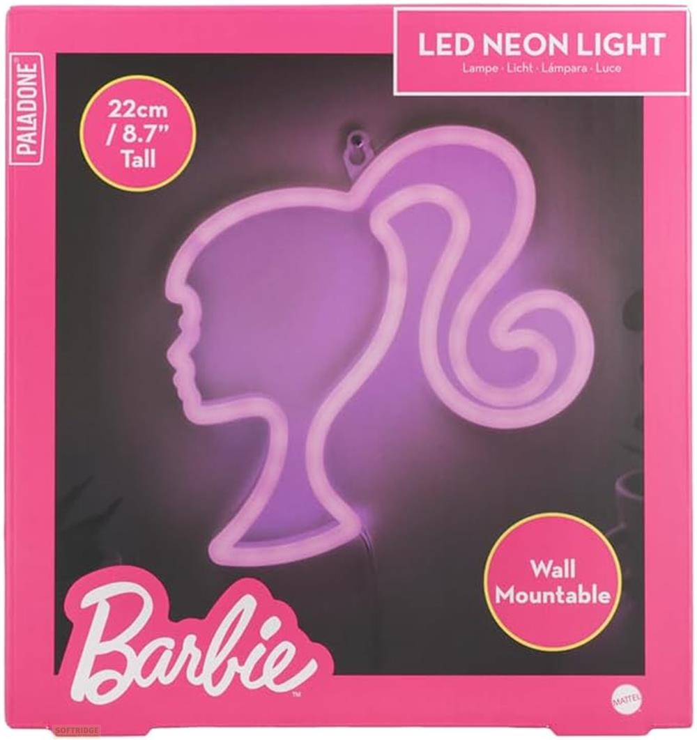 Luz de neón Barbie con forma de su perfil, 22cm de alto. Montaje pared.