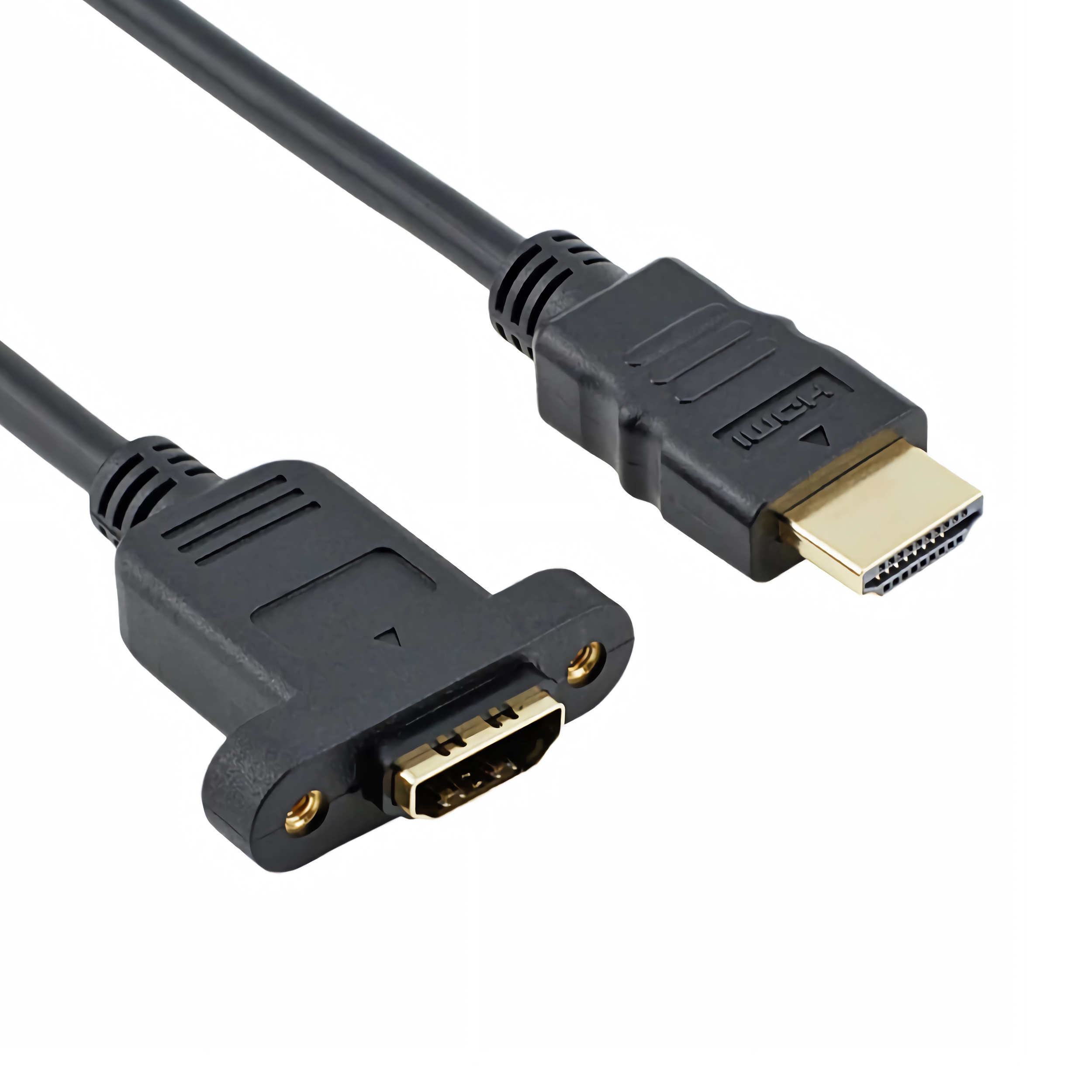 Ein schwarzes HDMI-Kabel mit einem Standard- und einem abgewinkelten Anschluss.