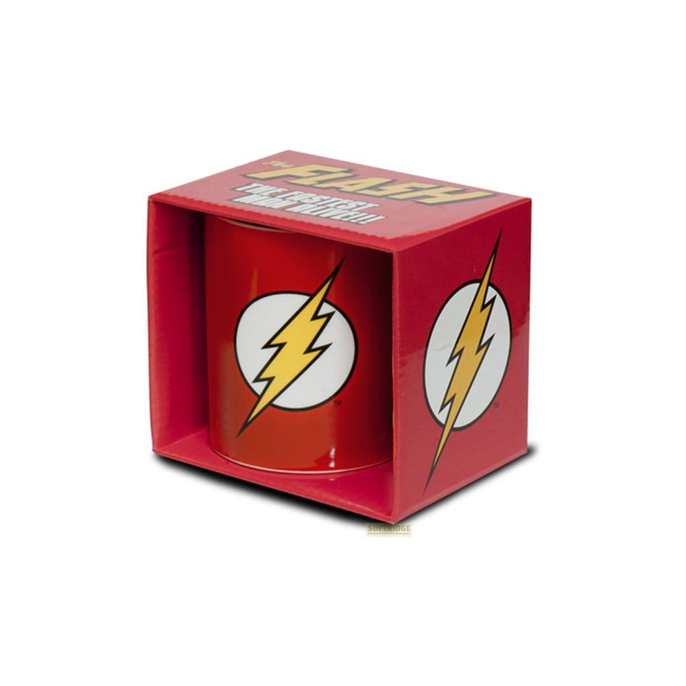 Rote Box mit gelben Blitz-Symbolen für eine Flash-Tasse.