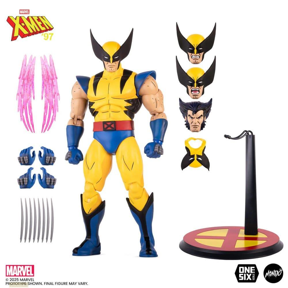 Wolverine-Figur mit Zubehör: Krallen, Köpfe, Hände, Standfuß.