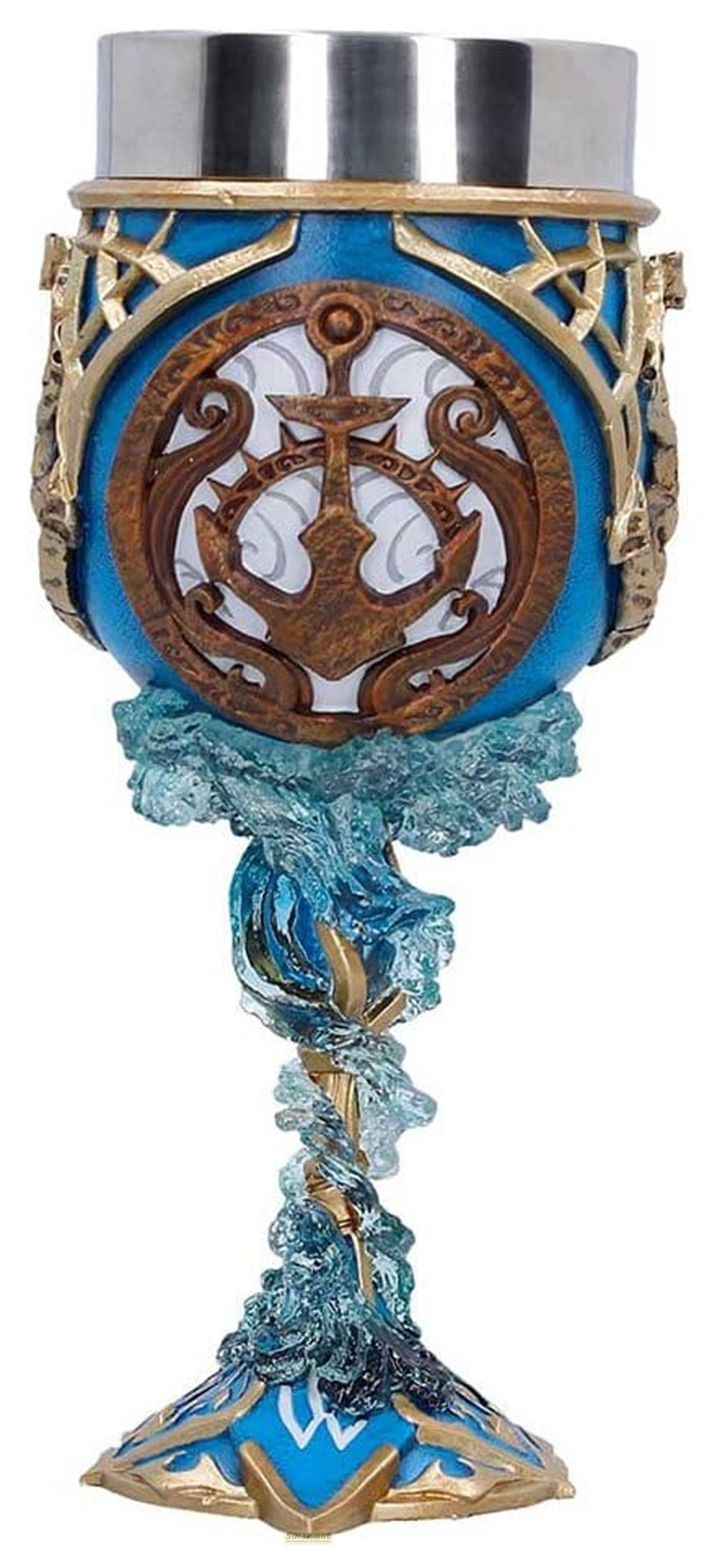 Ein blauer Kelch mit Ankerdetail, verziert mit goldenen und durchsichtigen Elementen.