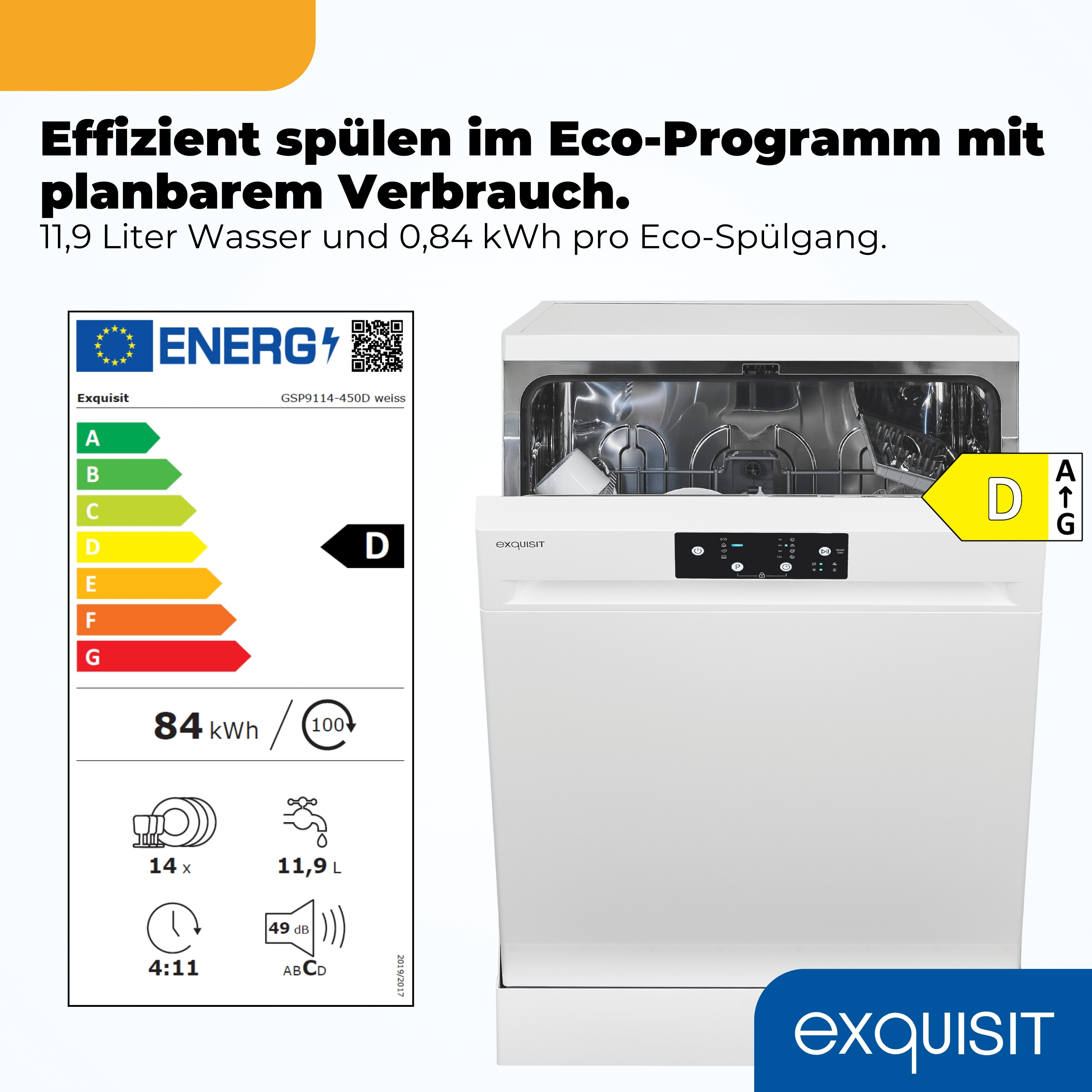 Weiße Exquisit Spülmaschine mit Energieeffizienzlabel D.