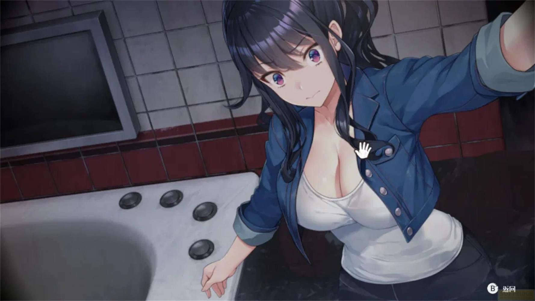 Una giovane donna dai capelli scuri in giacca blu accanto a una vasca da bagno.