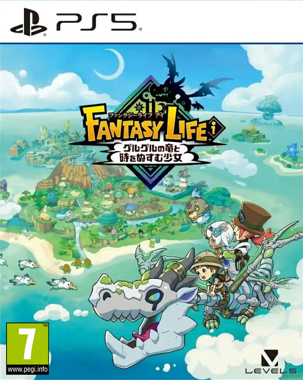 Copertina del gioco Fantasy Life PS5 con drago, personaggi e isole.