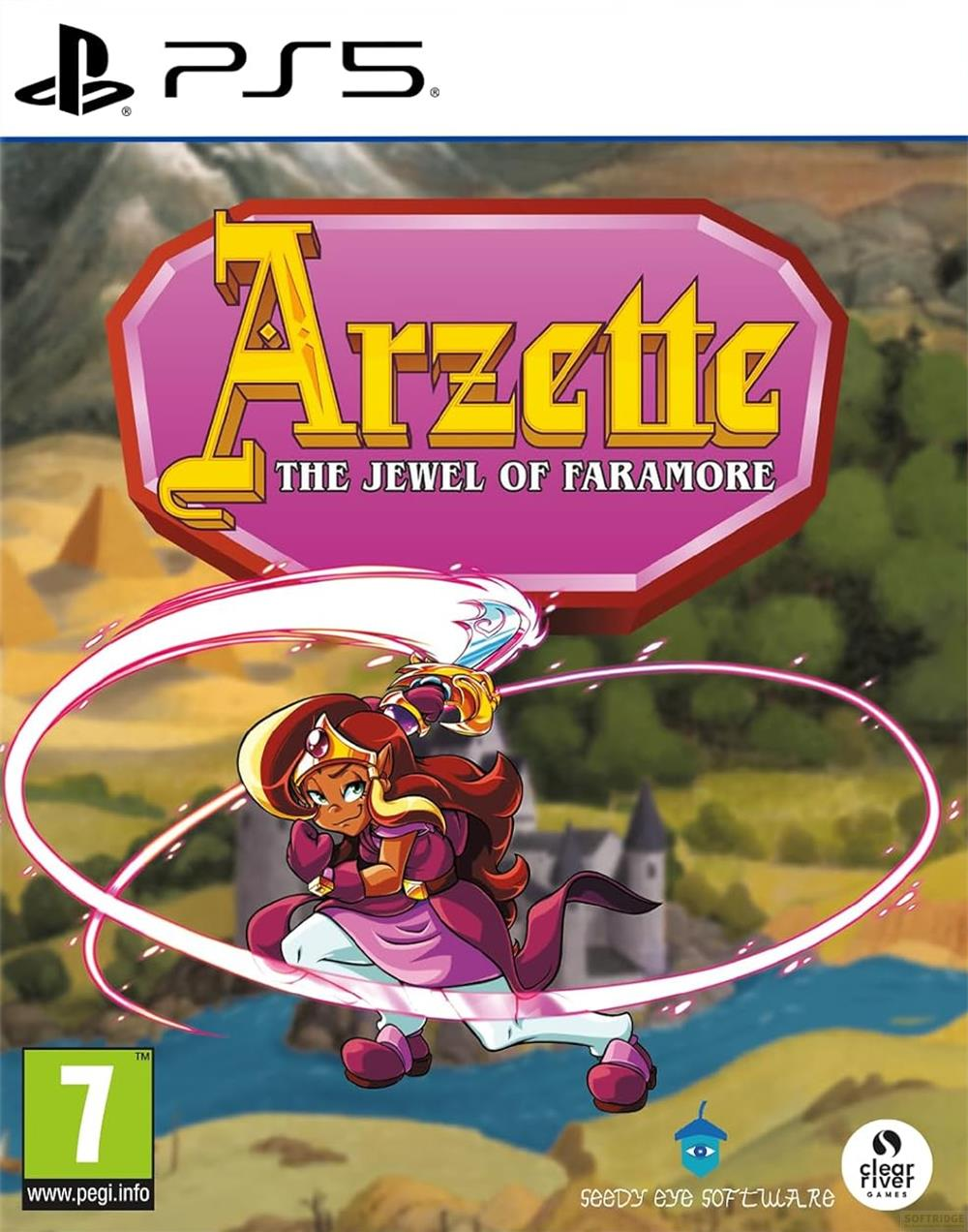 Copertina del gioco PS5 Arzette: The Jewel of Faramore con una guerriera che brandisce una spada.