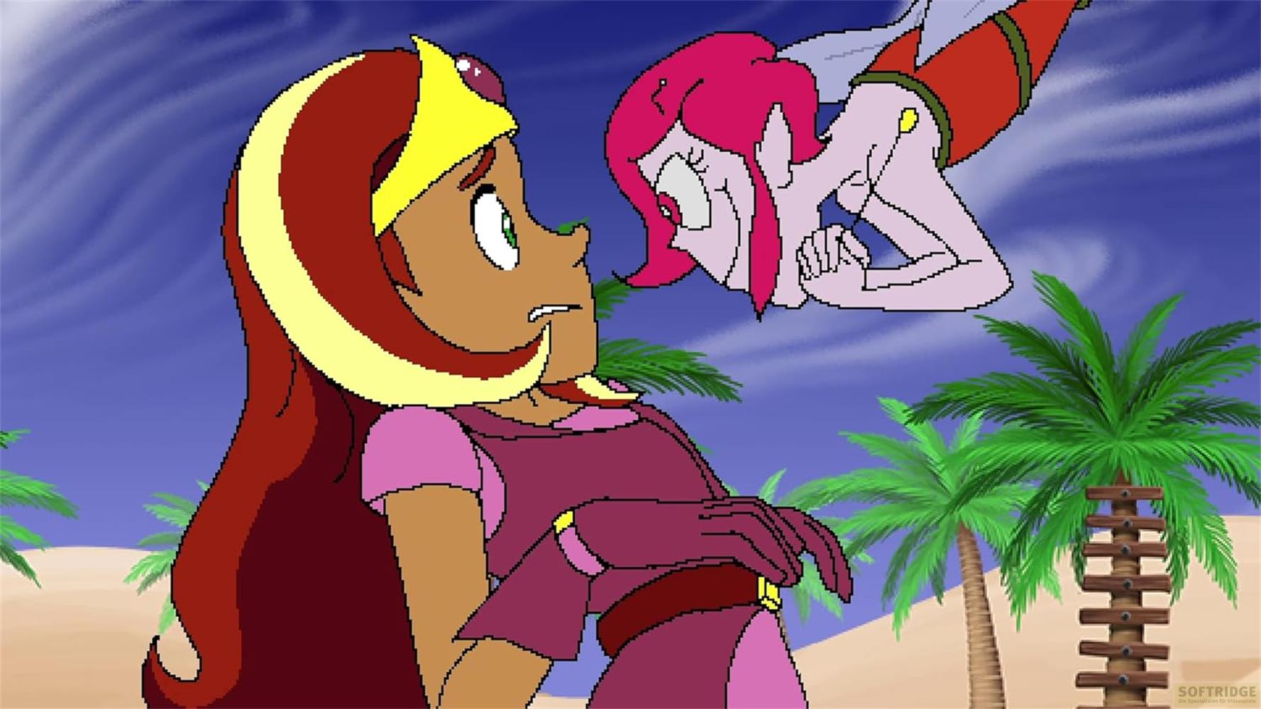 Due personaggi dei cartoni animati si fronteggiano, uno con corona, l'altro fluttuante.