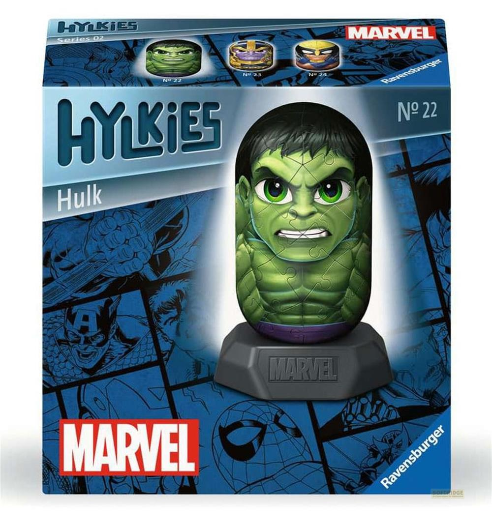 Hulk 3D puzzelverpakking met Marvel-logo en stripboekafbeeldingen.
