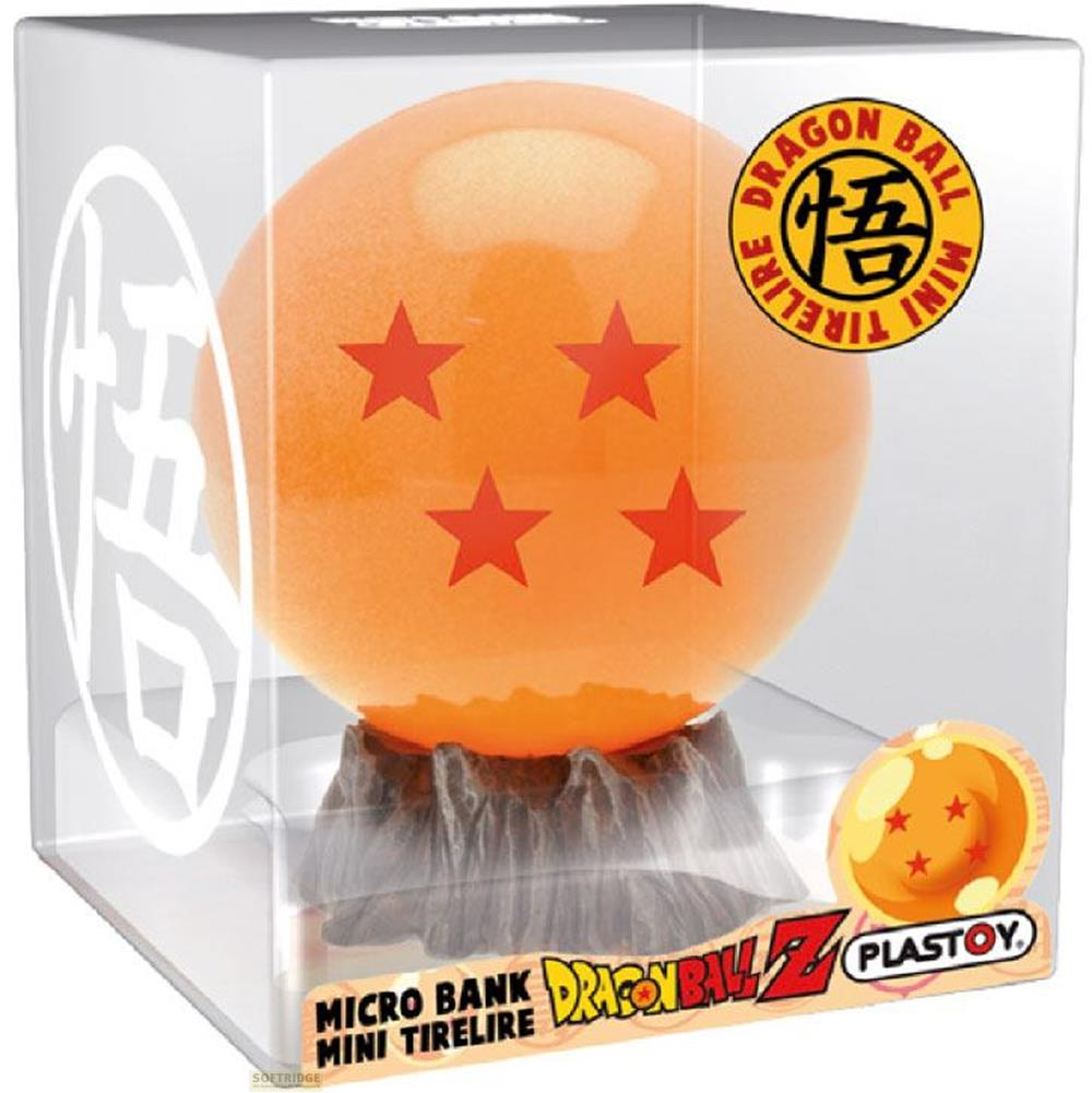 Orange Dragon Ball Z Mikro-Sparschwein mit vier roten Sternen, in einer Klarsichtbox.