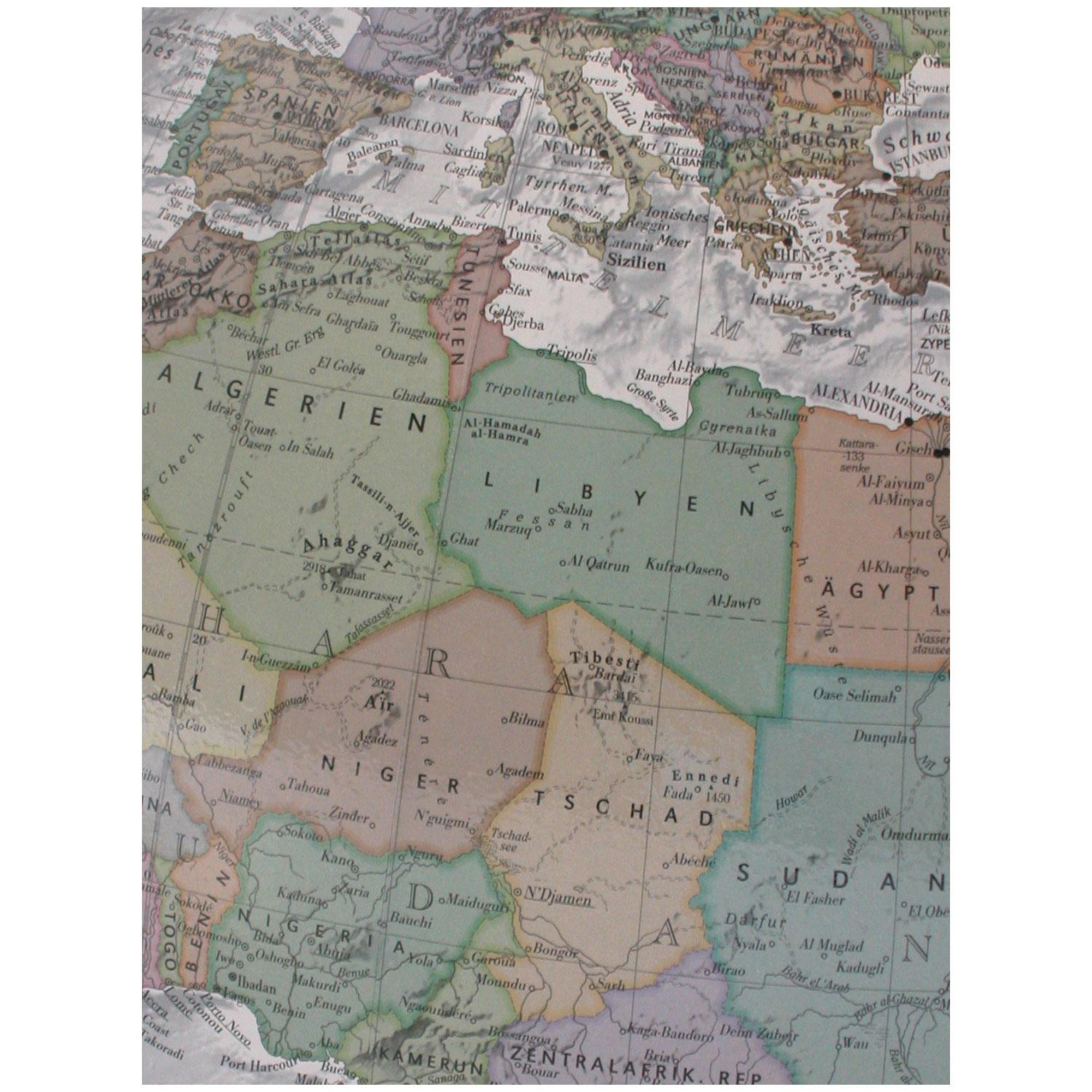 Eine detaillierte Karte von Nordafrika und Südeuropa mit Ländern und Städten.
