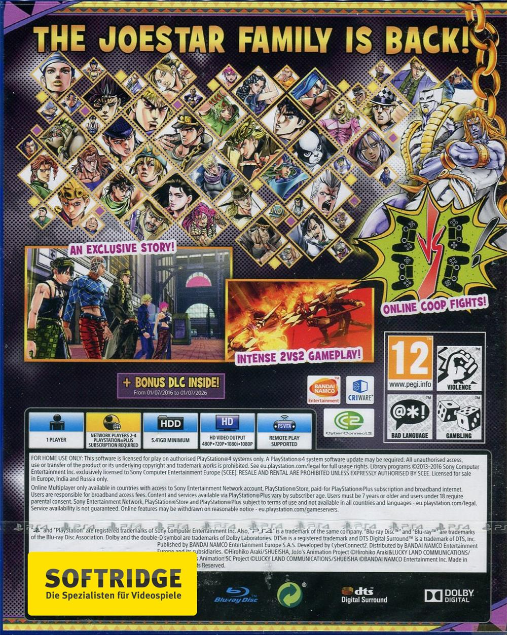 Couverture du jeu JoJo's Bizarre Adventure: Eyes of Heaven avec personnages et infos.