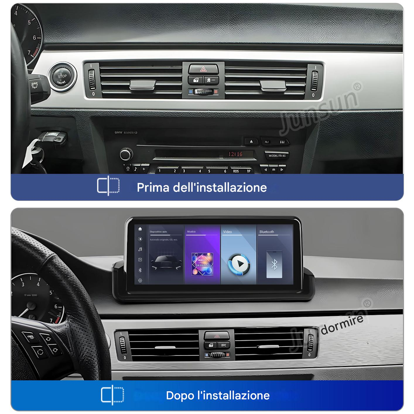 Prima e dopo l'installazione di un sistema di infotainment BMW.
