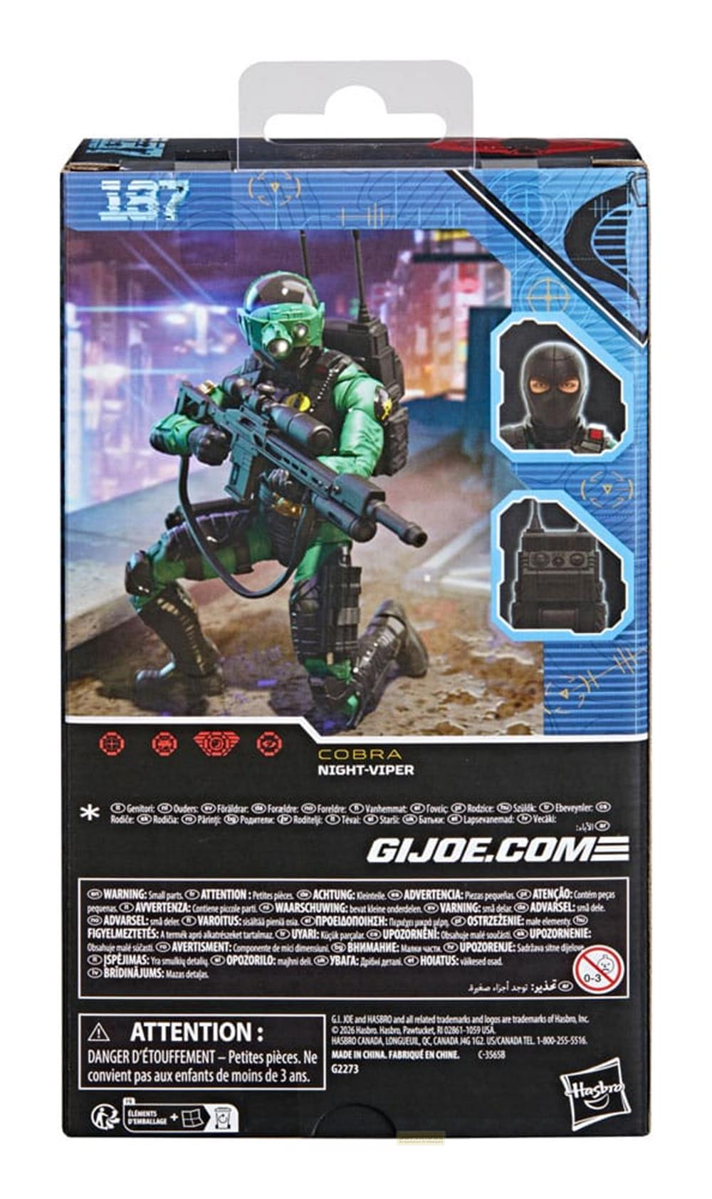 Una figura verde Cobra Night-Viper con fucile su sfondo blu scuro.