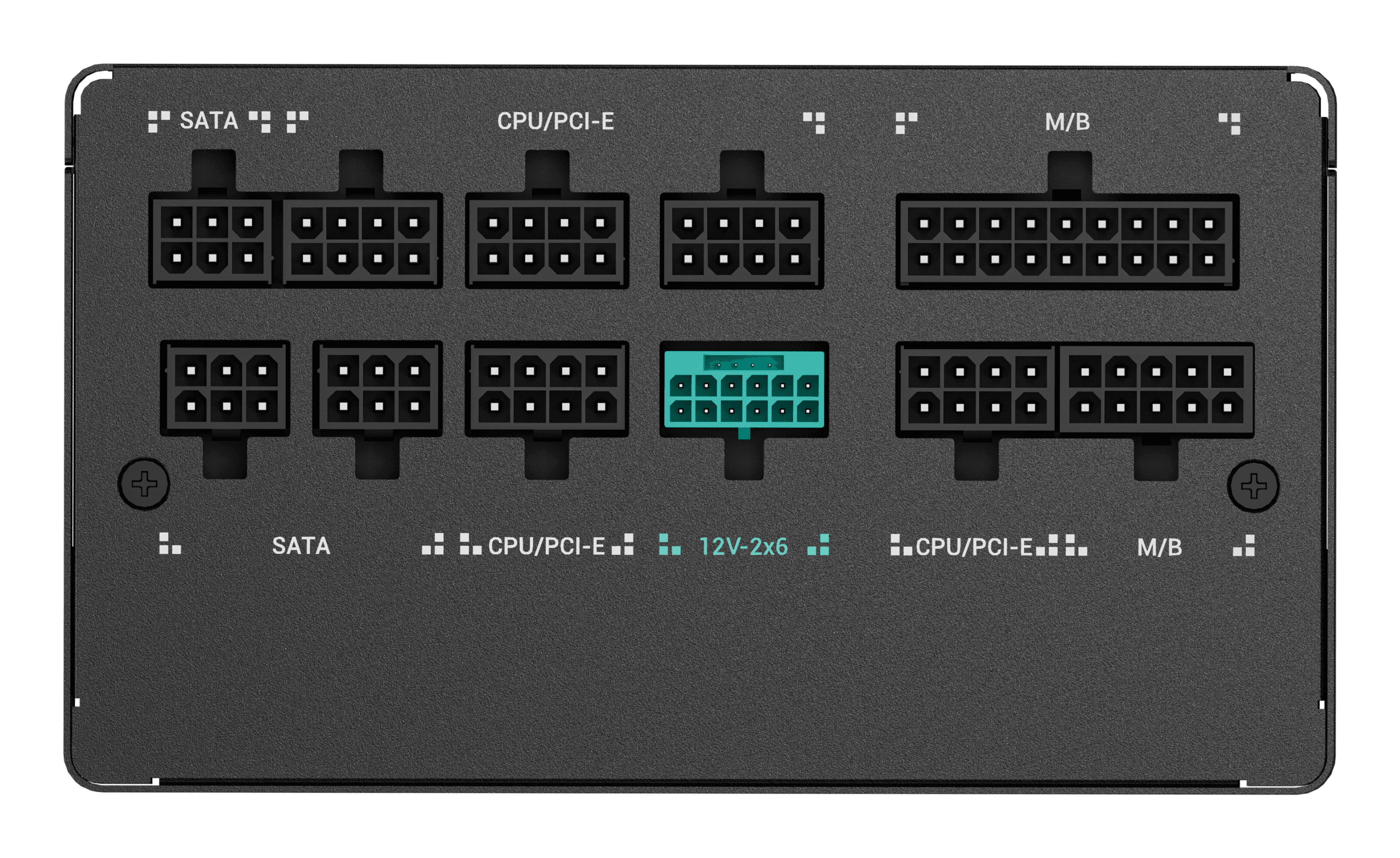Bloc d'alimentation noir avec connecteurs SATA, CPU/PCI-E et M/B.