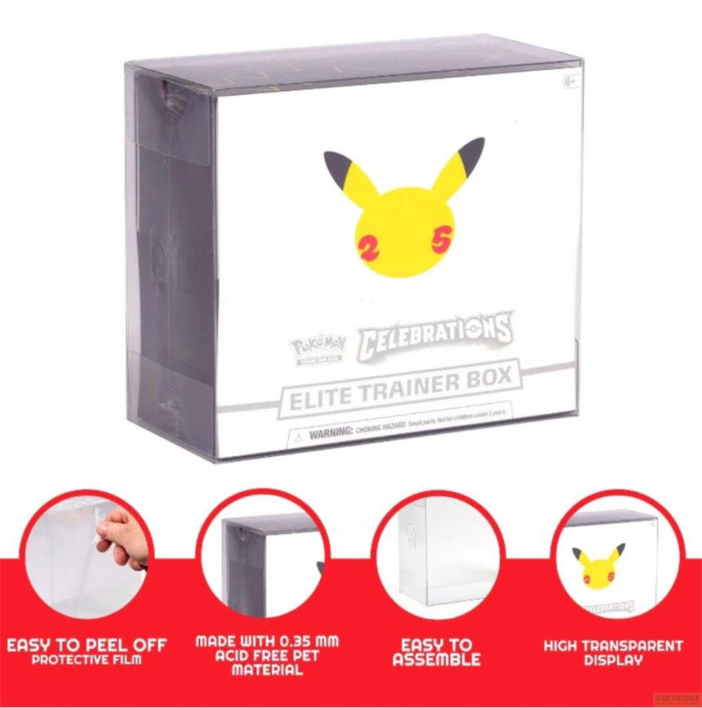 Scatola Elite Trainer Pokemon con Pikachu. Include pellicola protettiva, materiale PET, assemblaggio e display.