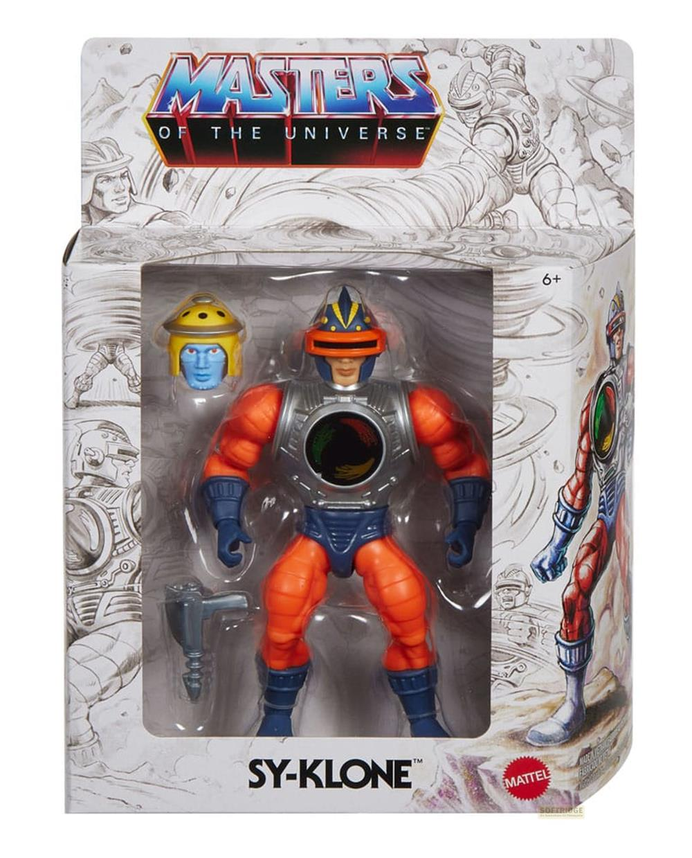 Action figure Sy-Klone di Masters of the Universe in confezione con accessori.
