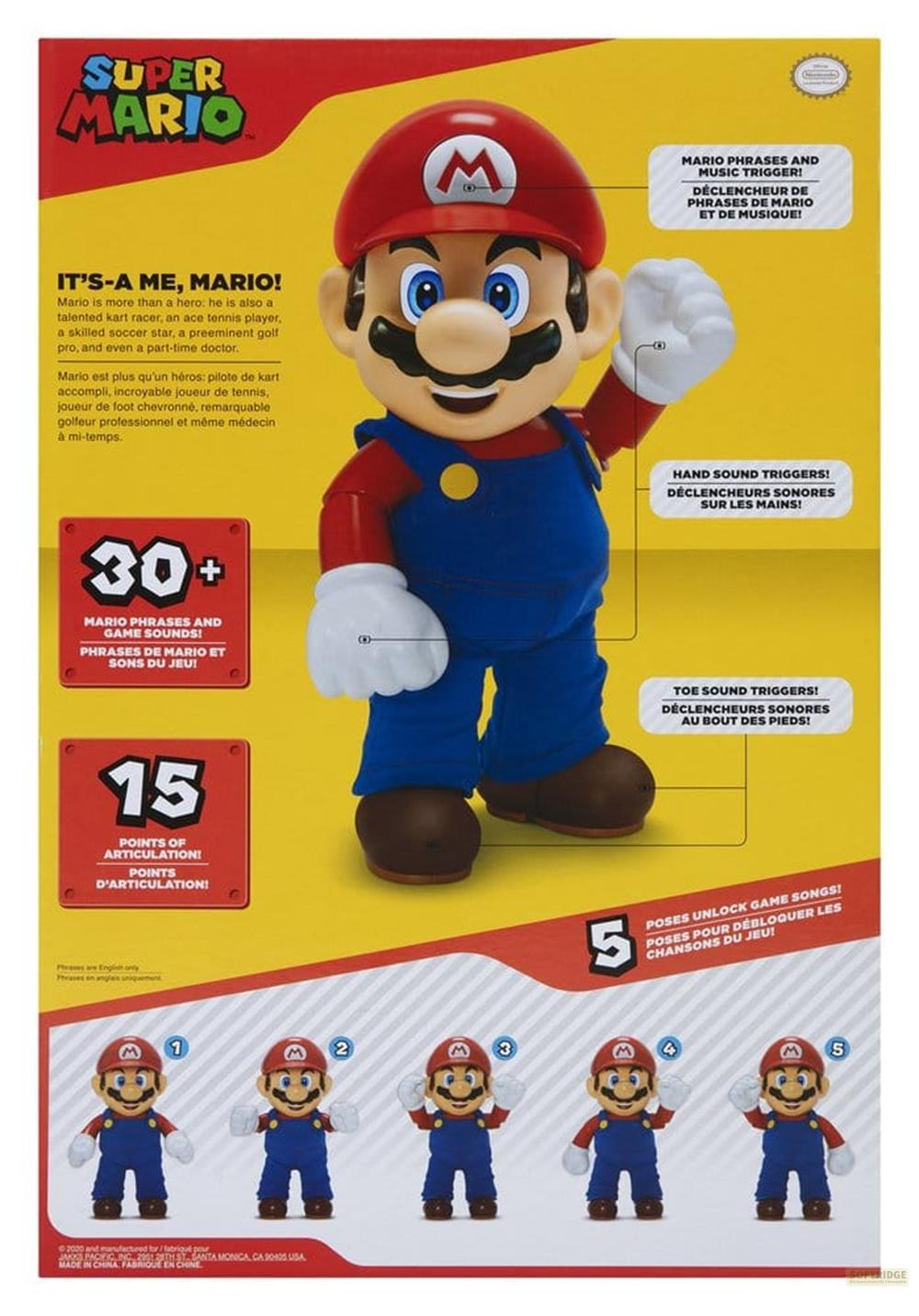 Super Mario Figur mit roten Mütze, blauer Latzhose, über 30 Sätzen und 15 Artikulationspunkten.