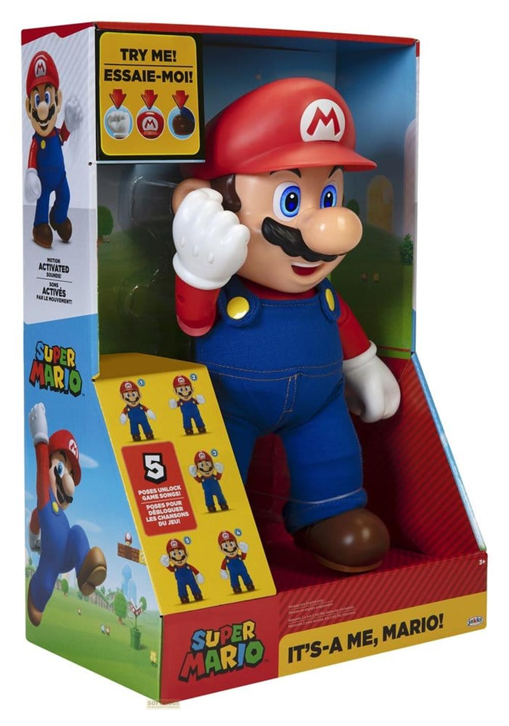 Super Mario Spielzeugfigur in OVP mit Bewegungssensoren und verschiedenen Posen.