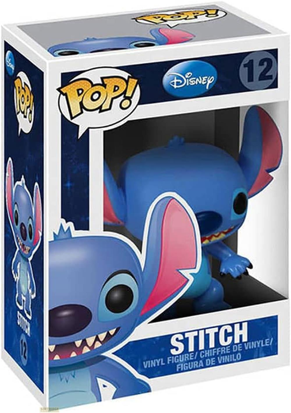 Ein blauer Stitch Funko Pop Vinyl in einer Box mit Disney-Logo.