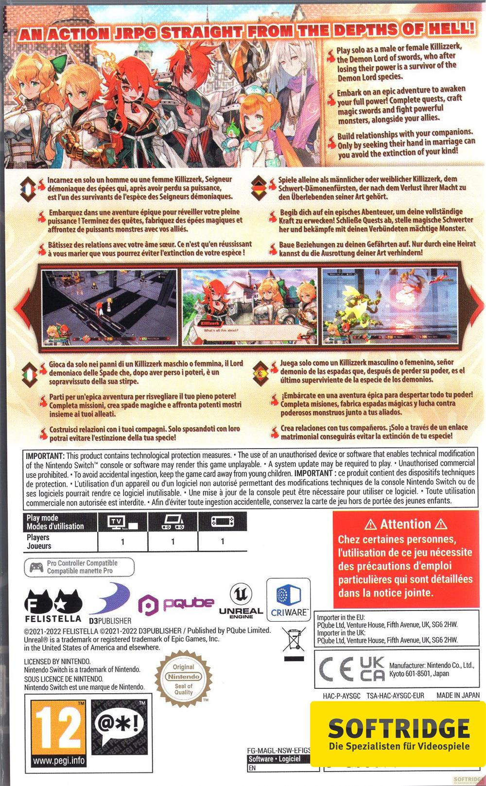 Okładka gry Action JRPG z postaciami anime. Tekst po angielsku, francusku i niemiecku.