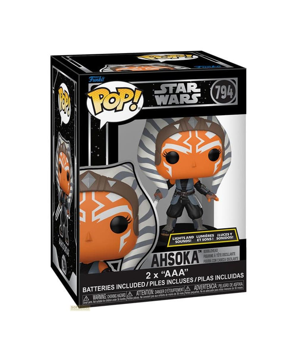 Figura Funko Pop Star Wars Ahsoka en caja con luces y sonidos.