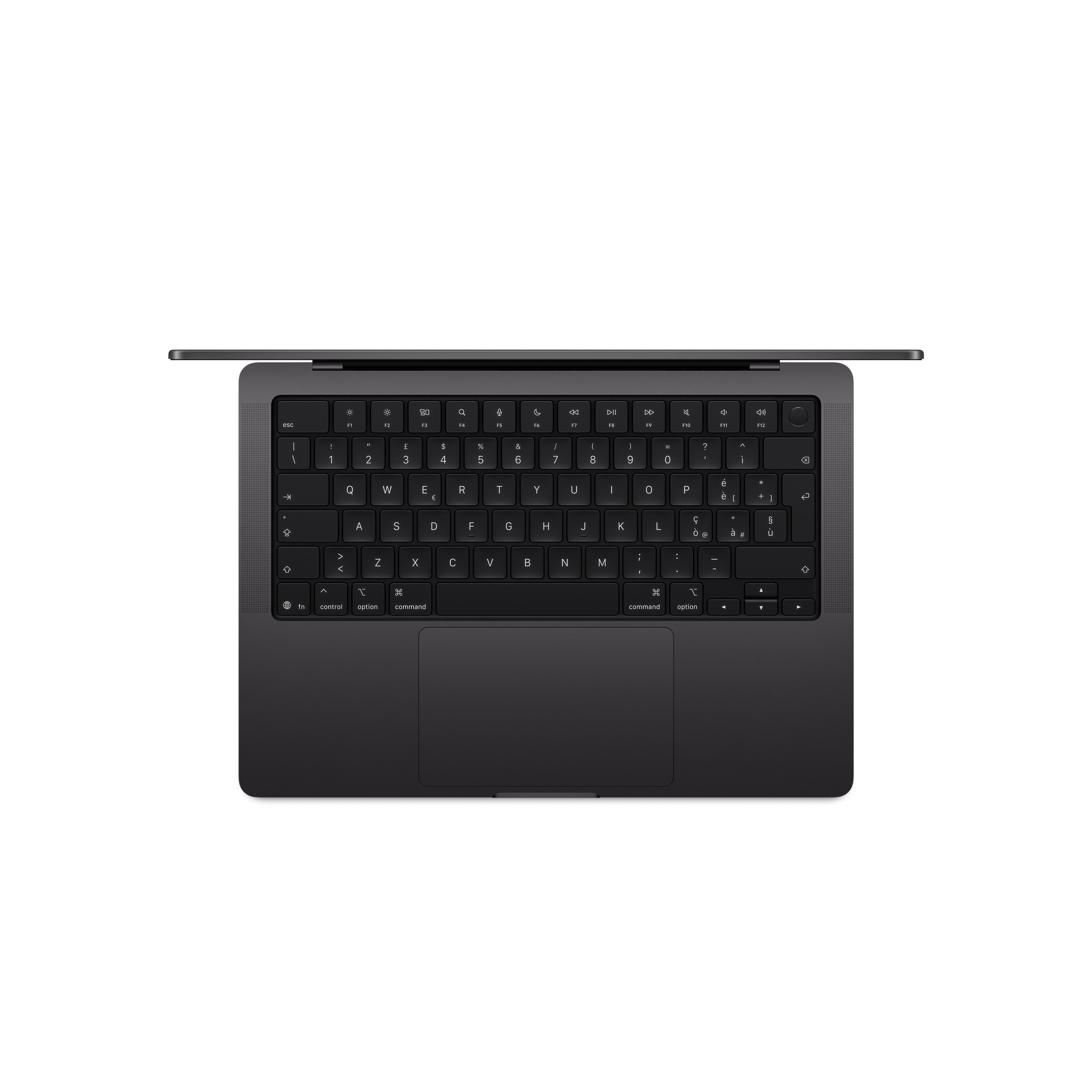 Ciemny laptop z otwartym wyświetlaczem, pokazujący klawiaturę.