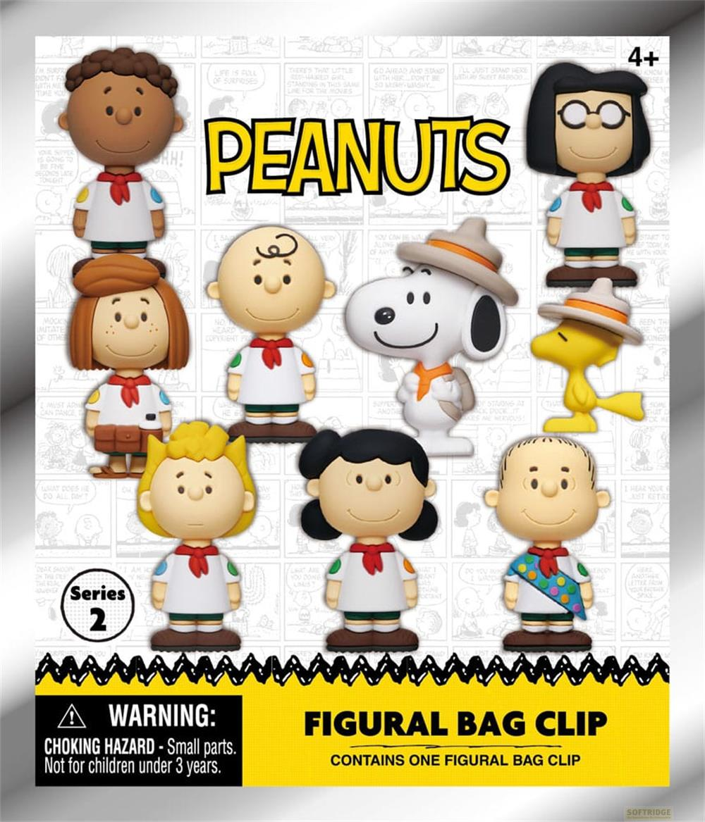 Clips de bolso figurativos de Peanuts: Charlie Brown, Snoopy, Woodstock, Lucy, Linus, Marcie, Franklin, Sally, Pigpen.