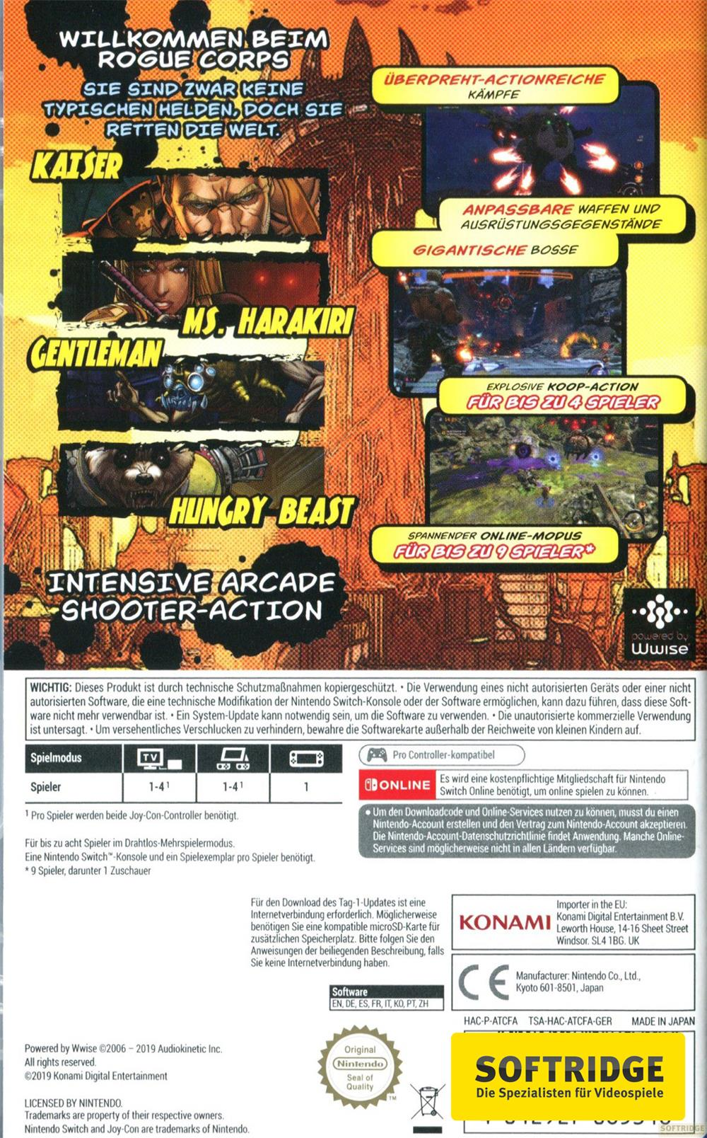 Copertina del gioco con personaggi, scene di gioco e testo come "Rogue Corps".