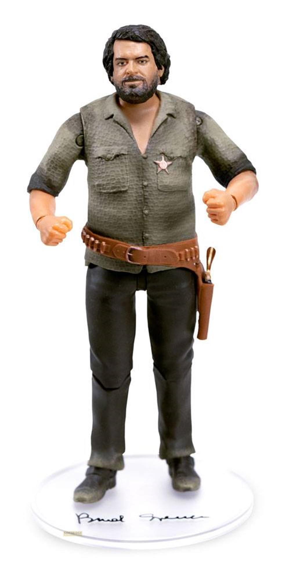 Actionfigur eines Mannes mit Bart, grünem Hemd, Sternabzeichen, Patronengürtel und Holster.