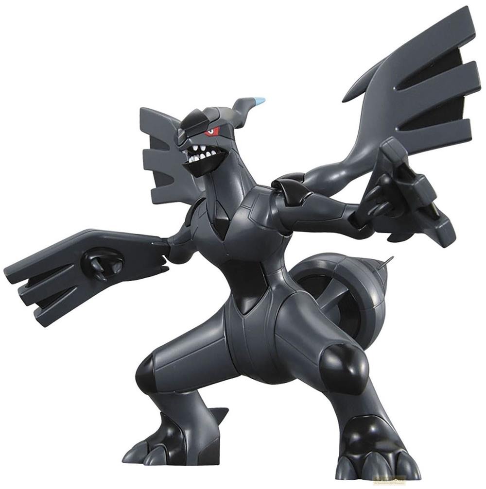 Figurine Pokémon dragon noir, yeux rouges, dents acérées.