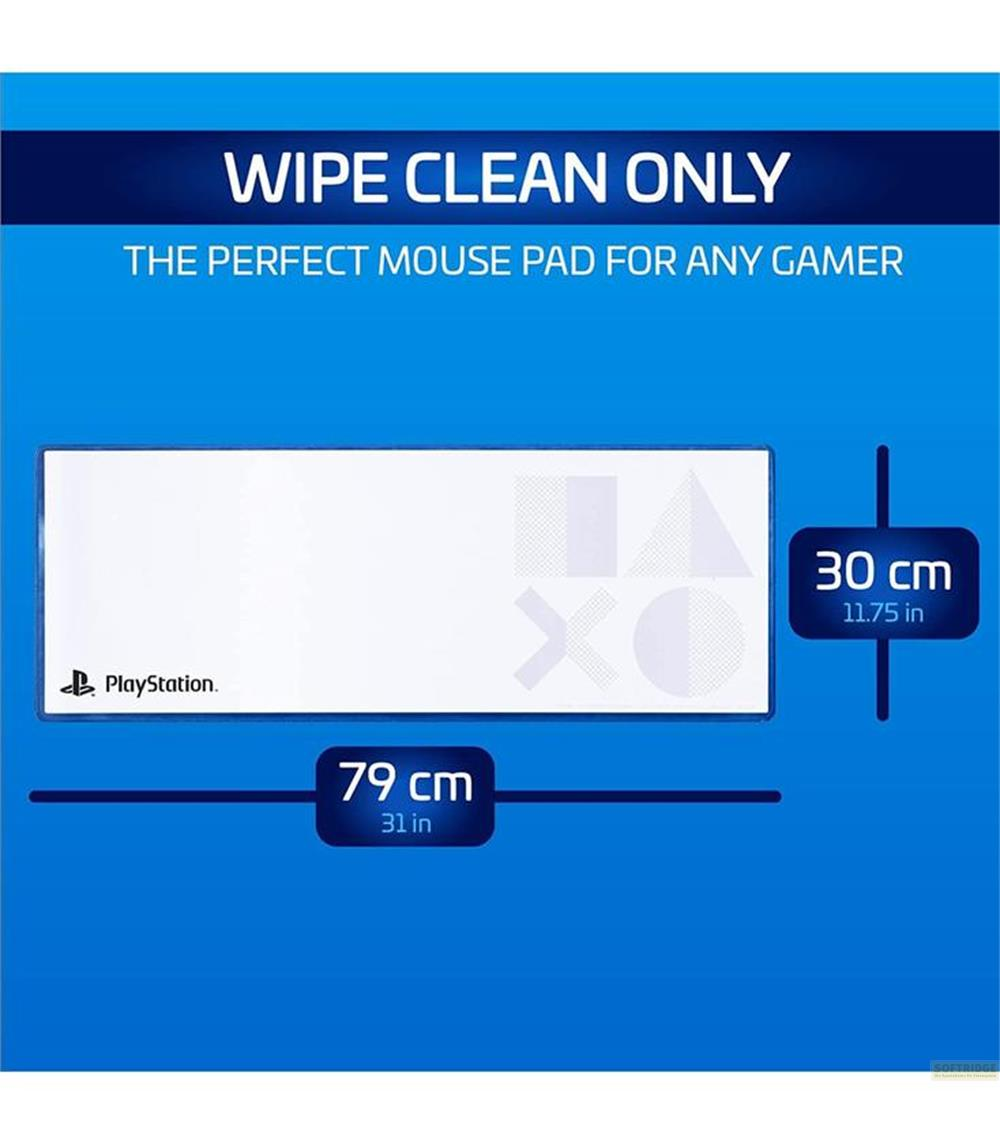 Duża biała podkładka pod mysz PlayStation o wymiarach 79x30cm.