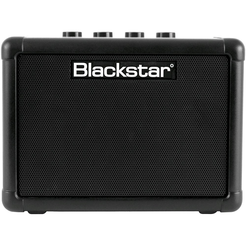 Czarny wzmacniacz gitarowy Blackstar z grillowaną przednią częścią i trzema pokrętłami.