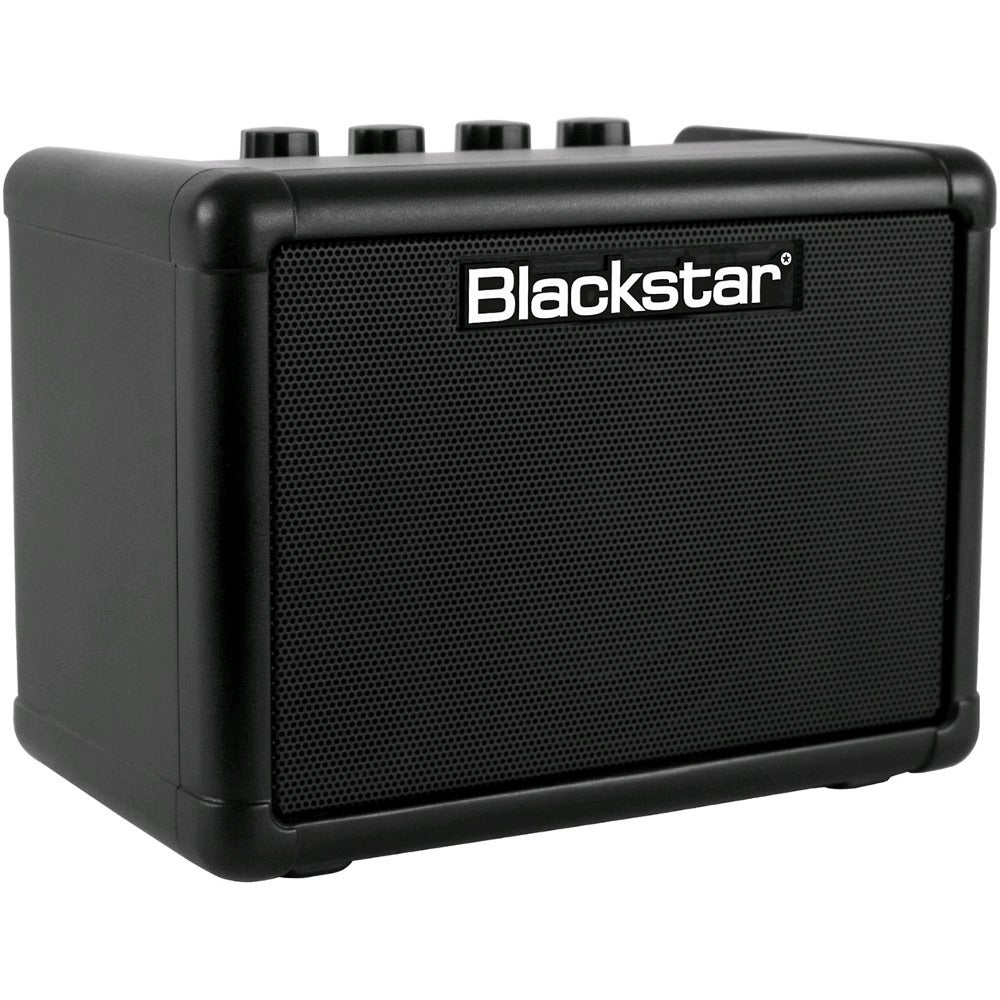 Czarny wzmacniacz gitarowy Blackstar z kratką z przodu i gałkami na górze.