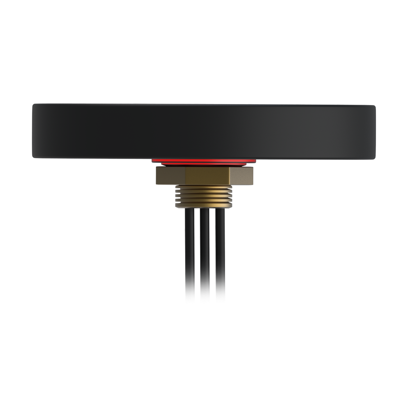 Czarny okrągły przedmiot z gwintem i trzema czarnymi kablami.