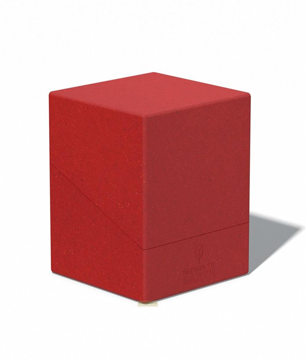 Un cubo rosso con testo e logo sulla faccia frontale.