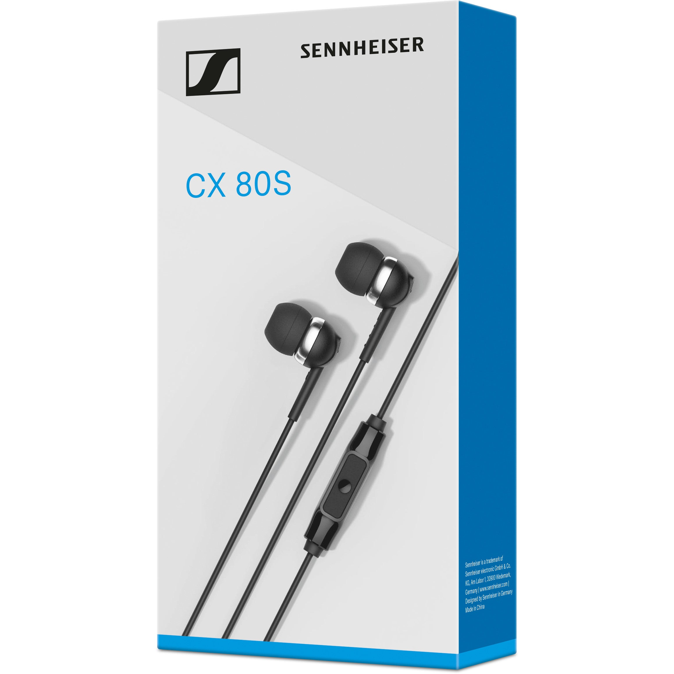 Sennheiser CX 80S in-ear oordopjes op witte achtergrond.