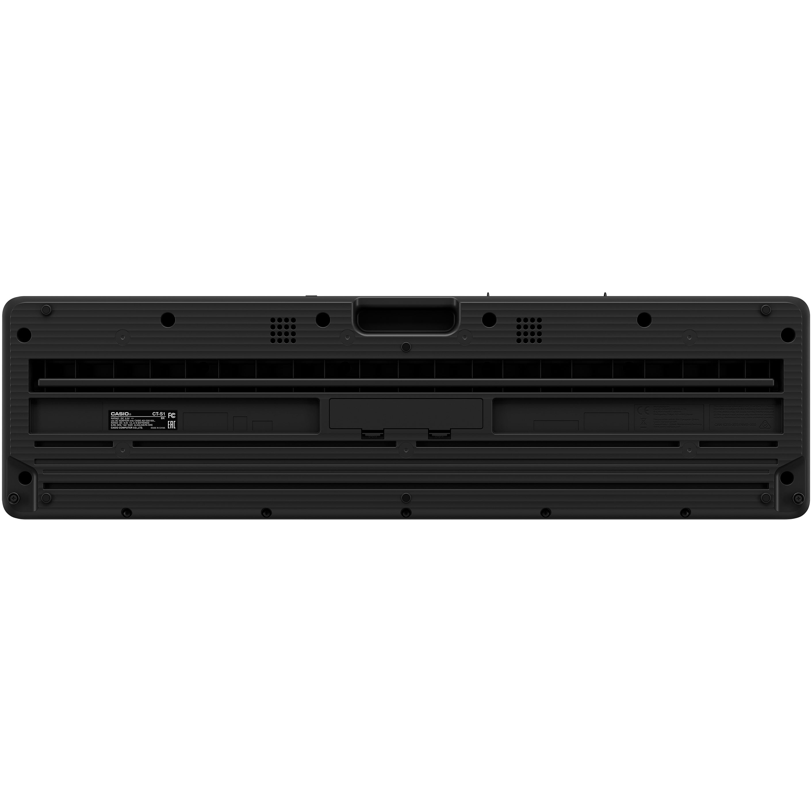 Arrière d'un clavier Casio CT-S1 noir montrant les ports.