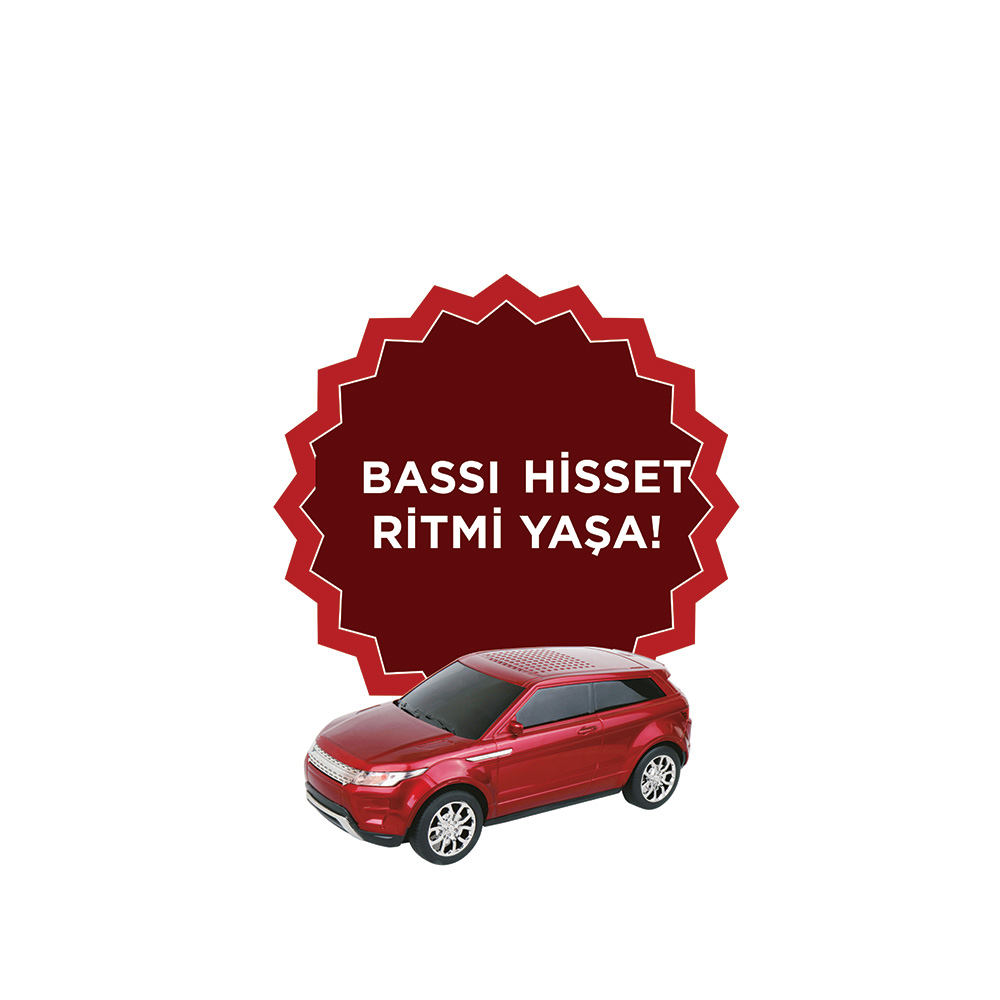 Yıldız amblemli kırmızı araba ve 'BASSİ HİSSET RİTMİ YAŞA!' yazısı