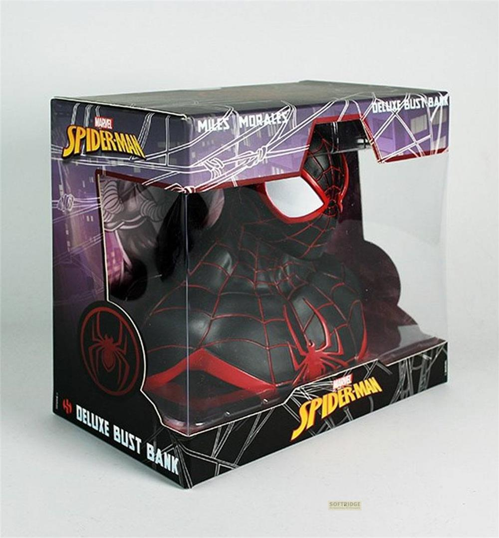 Miles Morales Spider-Man als Deluxe Bust Bank in seiner Verpackung.