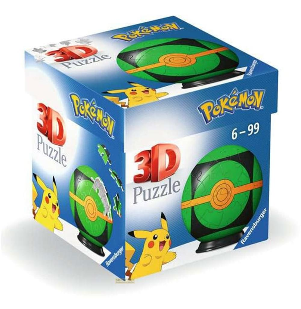 Pokémon 3D Puzzle mit Pikachu und einer grünen Poké-Kugel. Für Alter 6-99.