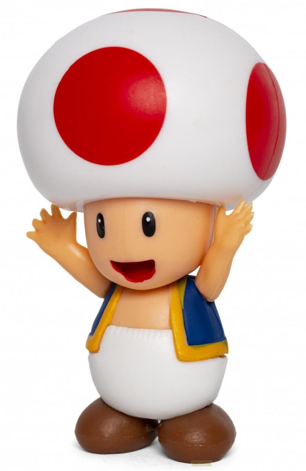 Eine Figur von Toad aus Mario, mit weißem Pilzhut mit roten Punkten.