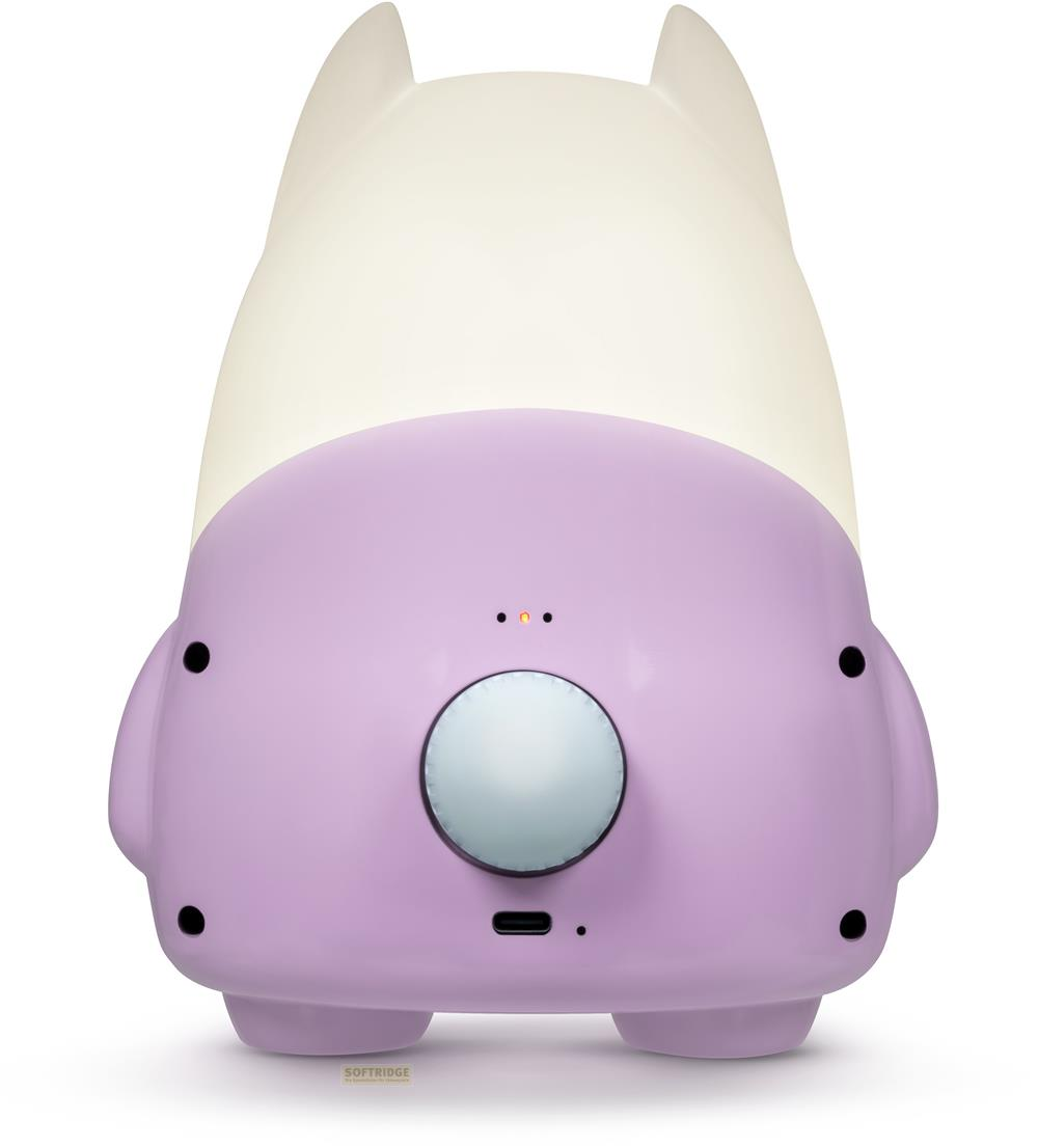Une jolie lampe lavande avec des oreilles et un gros bouton.