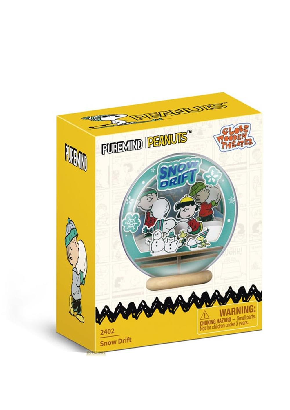 Peanuts Snow Drift Spielzeugbox mit Snoopy, Charlie Brown und Schneemännern im Schnee.